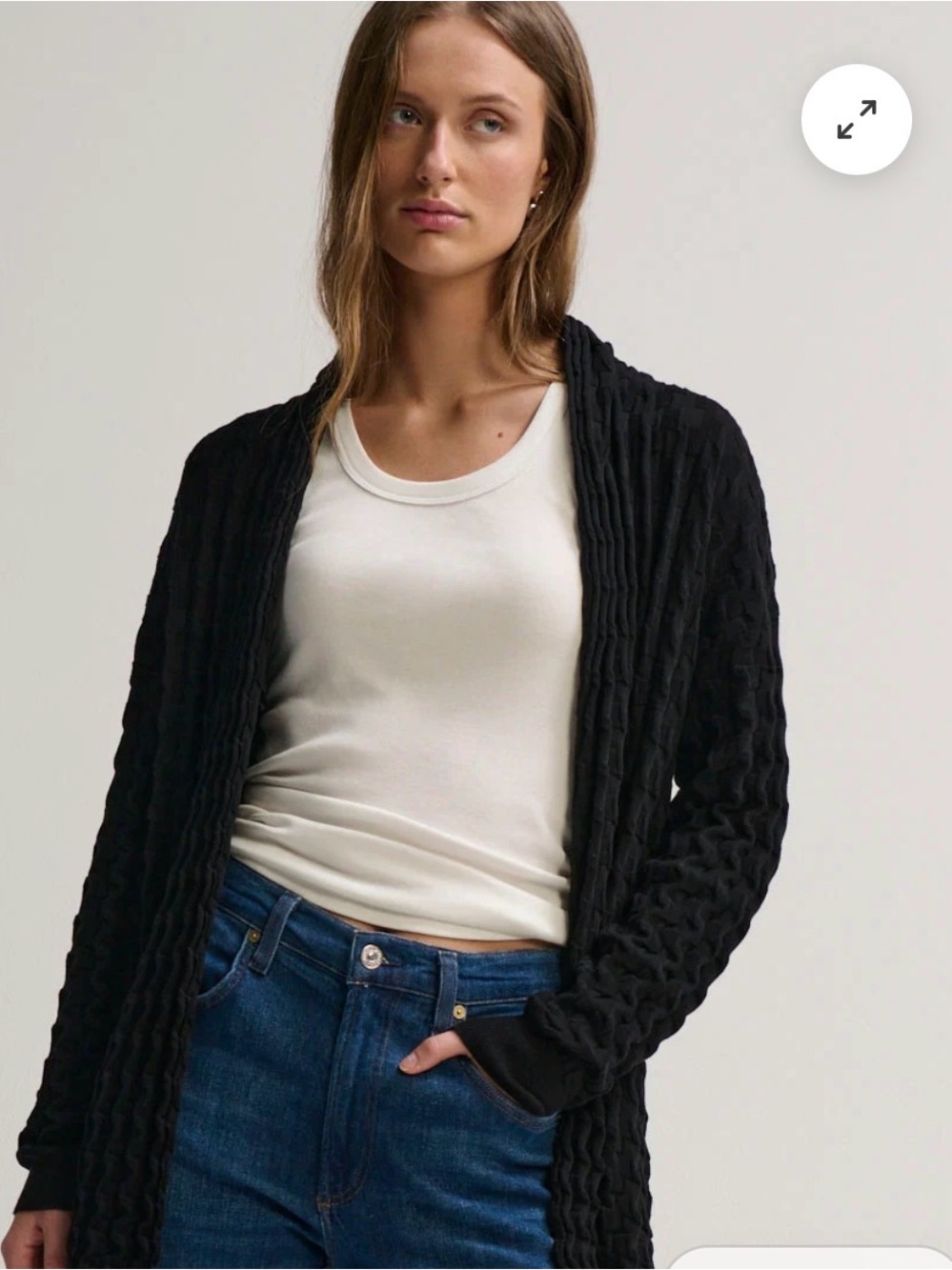 Margaret O'Leary 3D Open Coat Navy Blue Textured Knit Cardigan Size Small